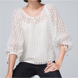 White House Black Market White Eyelet Blouse Size XS